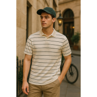 Beyaz Yeşil Çizgili Polo Yaka T-shirt 4030