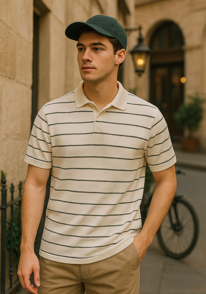 Beyaz Gri Çizgili Polo Yaka T-shirt 4030 Beyaz Gri Çizgili Polo Yaka T-shirt 4030