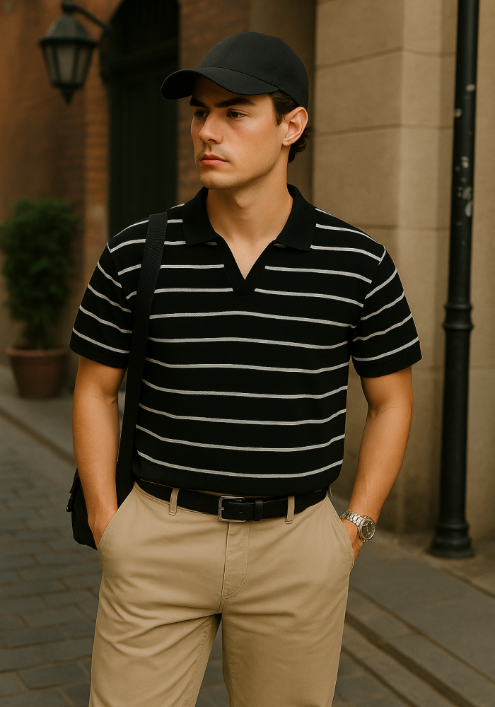 Siyah Beyaz Çizgili Polo Yaka T-shirt 4032 Siyah Beyaz Çizgili Polo Yaka T-shirt 4032