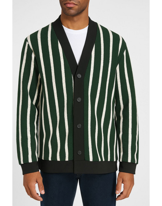 YEŞİL BEYAZ ÇİZGİLİ HIRKA