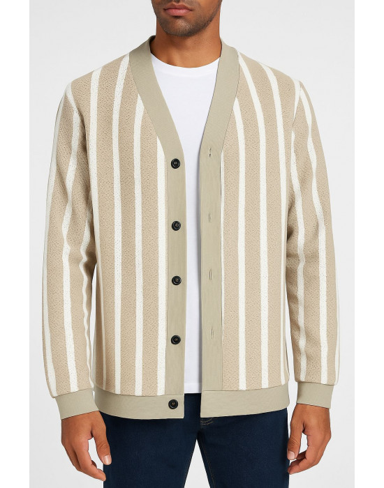 BEJ BEYAZ ÇİZGİLİ HIRKA