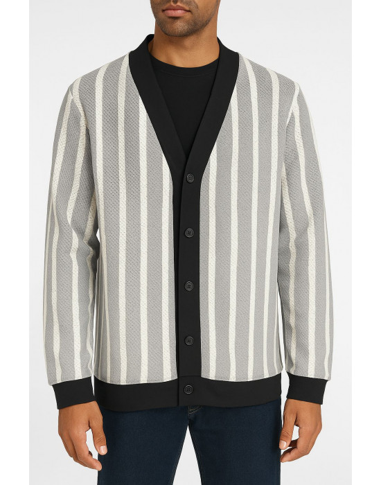 GRİ BEYAZ ÇİZGİLİ HIRKA