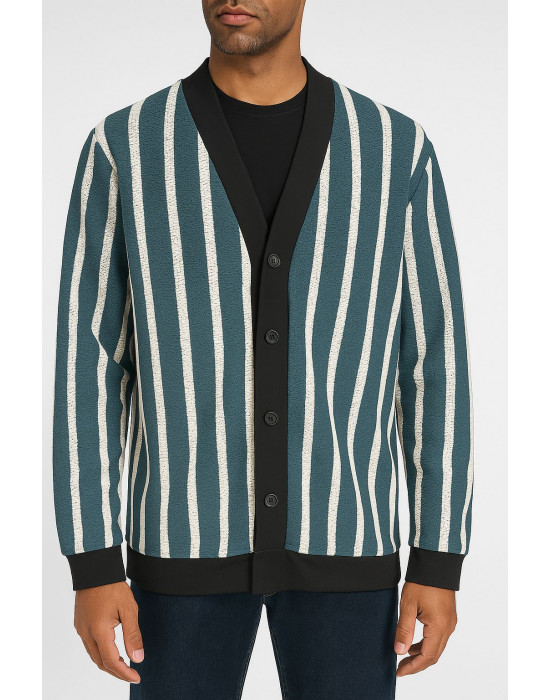 TURKUAZ BEYAZ ÇİZGİLİ HIRKA