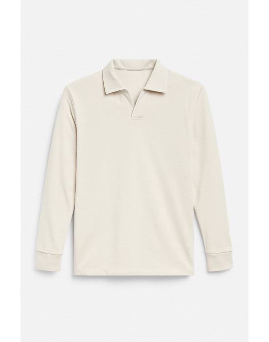 KREM POLO YAKA SWEATSHİRT
