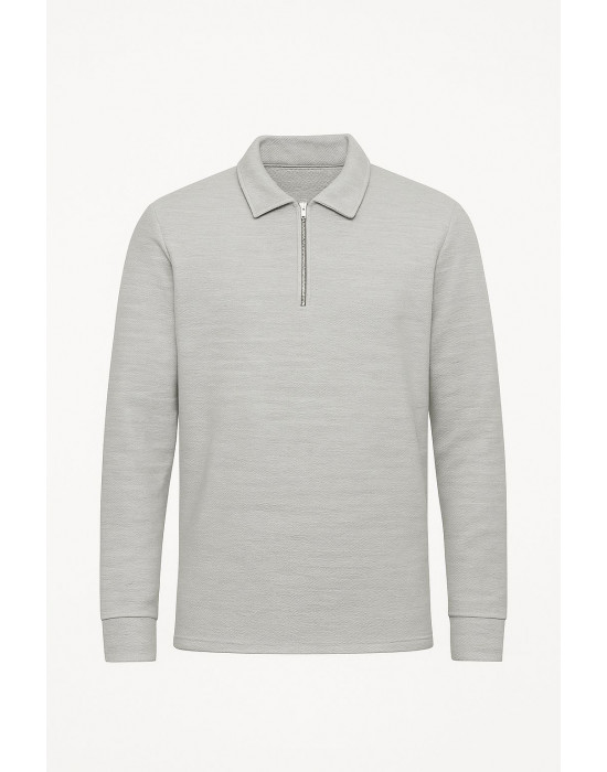 GRİ FERMUAR YAKA SWEATSHİRT