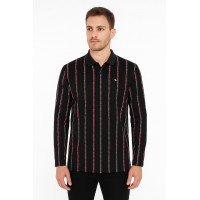 KIRMIZI SİYAH ÇİZGİLİ POLO YAKA SWEATSHİRT