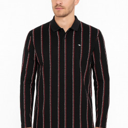 KIRMIZI SİYAH ÇİZGİLİ POLO YAKA SWEATSHİRT