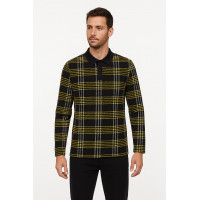 YEŞİL SİYAH ÇİZGİLİ POLO YAKA SWEATSHİRT