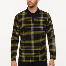 YEŞİL SİYAH ÇİZGİLİ POLO YAKA SWEATSHİRT