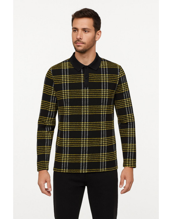 YEŞİL SİYAH ÇİZGİLİ POLO YAKA SWEATSHİRT