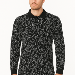 SİYAH POLO YAKA ÇİZGİLİ SWEATSHİRT