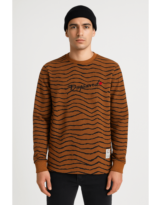 KAHVERENGİ ÇİZGİLİ SWEATSHİRT