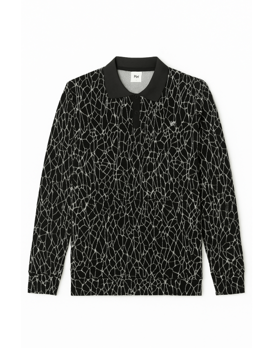 SİYAH POLO YAKA ÇİZGİLİ SWEATSHİRT