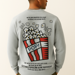 GRİ POPCORN BASKILI SWEATSHİRT