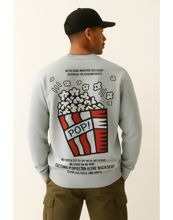 GRİ POPCORN BASKILI SWEATSHİRT