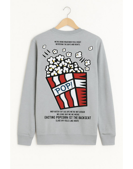 GRİ POPCORN BASKILI SWEATSHİRT