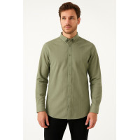 YEŞİL KENDİNDEN ÇİZGİLİ GÖMLEK 