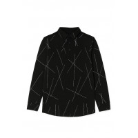 SİYAH KENDİNDEN DESENLİ ÇİZGİLİ POLO YAKA SWEATSHİRT