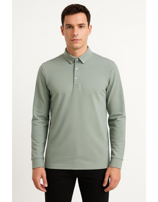 YEŞİL POLO YAKA SWEATSHİRT 