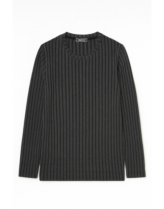 ANTRASİT KENDİNDEN ÇİZGİLİ SWEATSHİRT