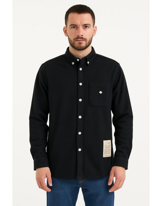 SİYAH BEYAZ DÜĞME DETAYLI GÖMLEK