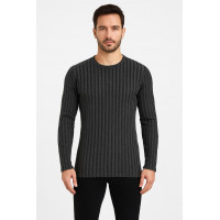 ANTRASİT KENDİNDEN ÇİZGİLİ SWEATSHİRT