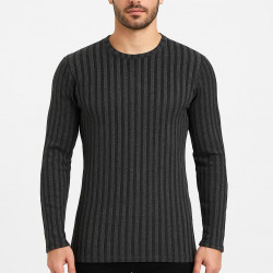 ANTRASİT KENDİNDEN ÇİZGİLİ SWEATSHİRT