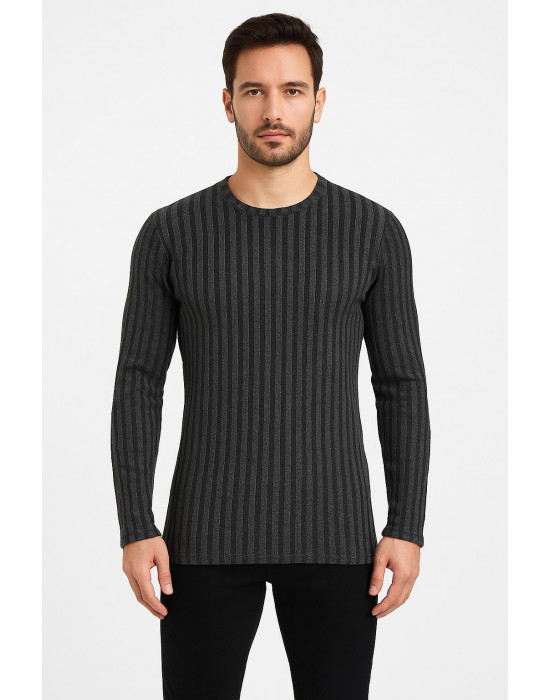 ANTRASİT KENDİNDEN ÇİZGİLİ SWEATSHİRT